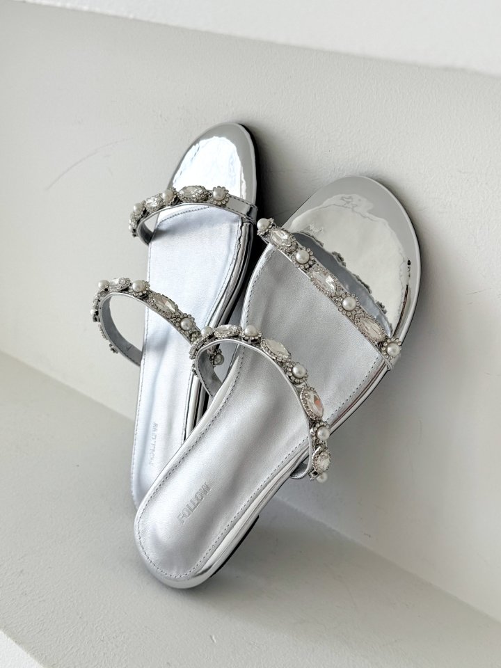 Vade - Korean Women Fashion - #momslook - Slim Slipper Cubic Decor Sandals - 5