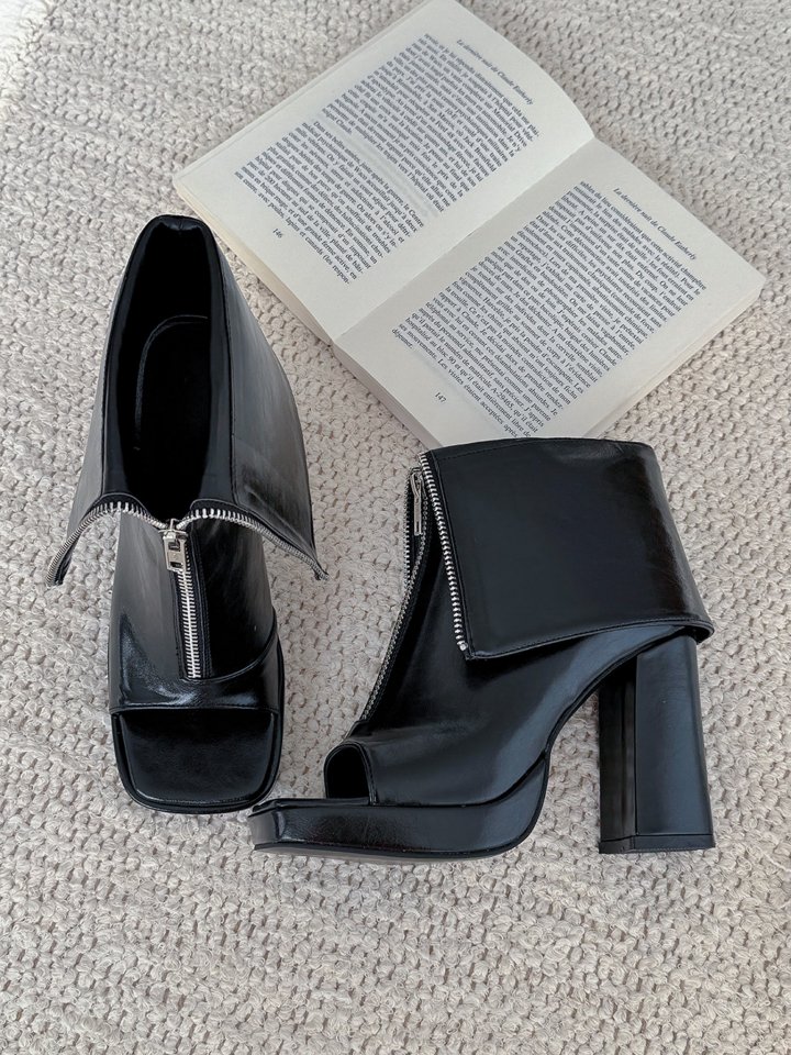 Vade - Korean Women Fashion - #momslook - Walker Heel Boots Platform Open-toe - 4