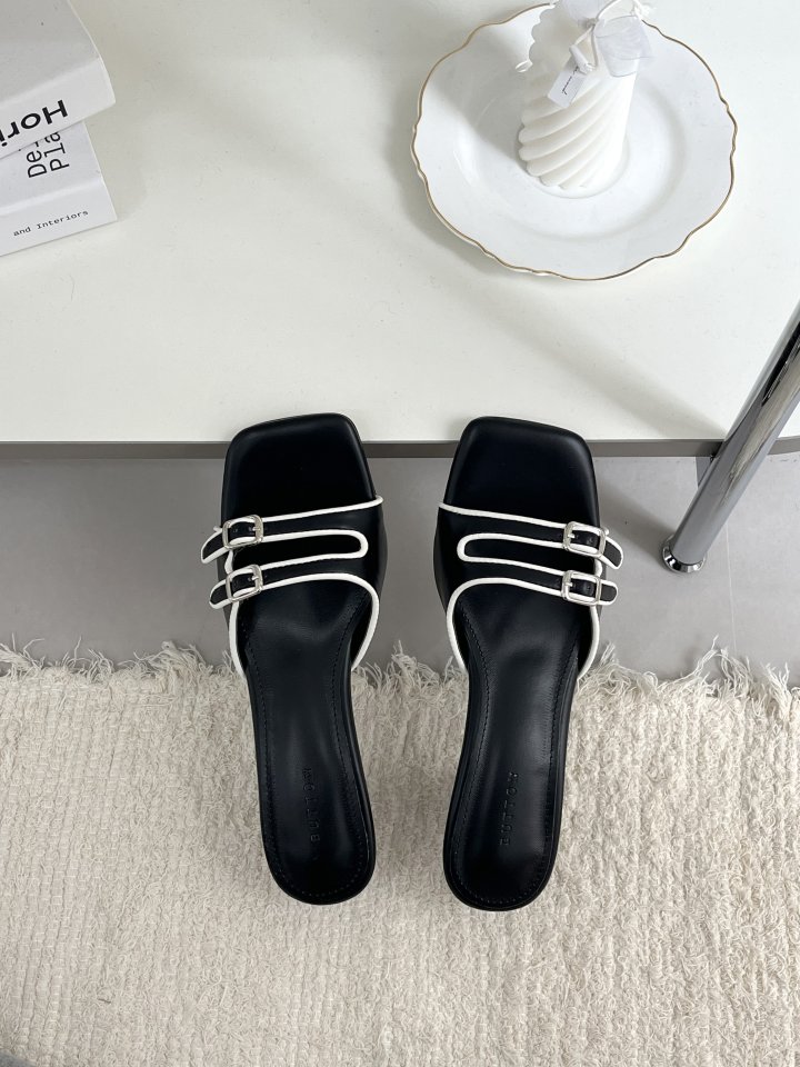 Vade - Korean Women Fashion - #momslook - Colorblock Double Strap Square Sandals Heels - 10