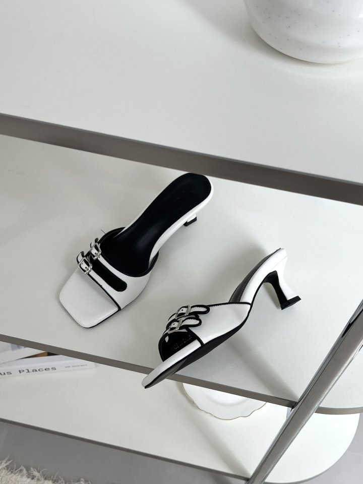 Vade - Korean Women Fashion - #momslook - Colorblock Double Strap Square Sandals Heels - 8