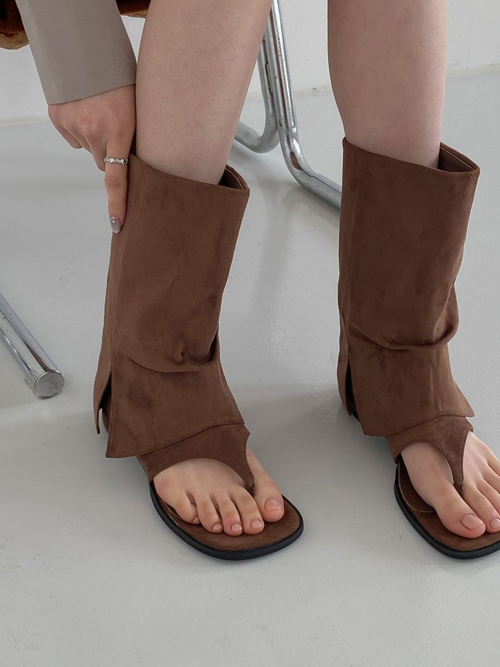 Vade - Korean Women Fashion - #restrostyle - Suede Open-Toe Boots Flip-Flop - 9