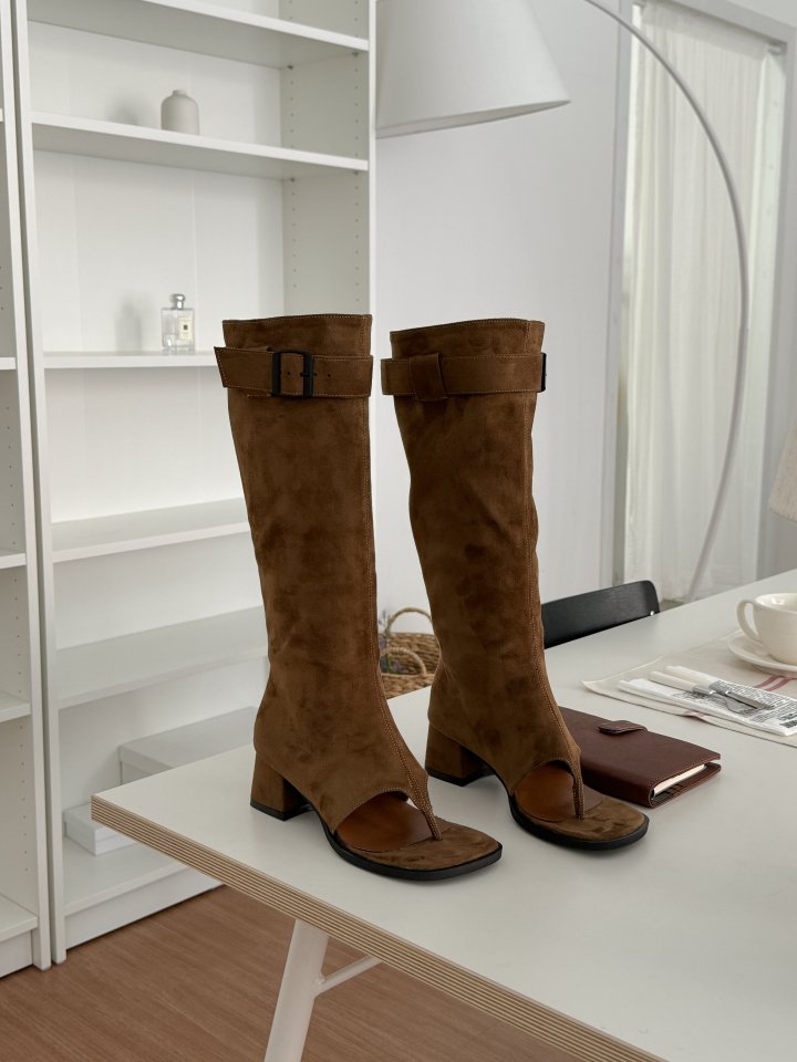 Vade - Korean Women Fashion - #pursuepretty - Open-Toe Boots Stretch Suede - 4