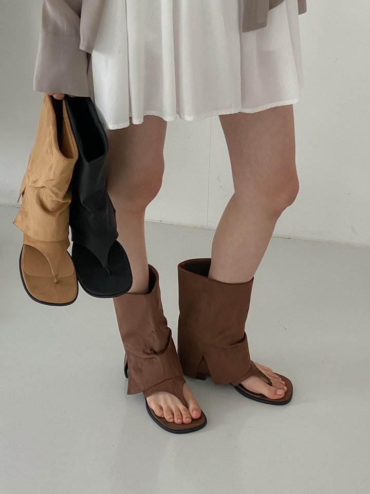 Vade - Korean Women Fashion - #romanticstyle - Suede Open-Toe Boots Flip-Flop - 10