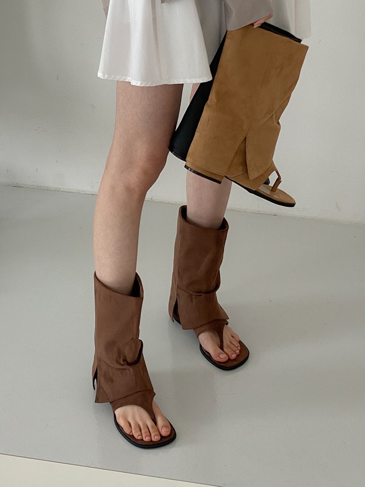 Vade - Korean Women Fashion - #shopsmall - Suede Open-Toe Boots Flip-Flop - 11