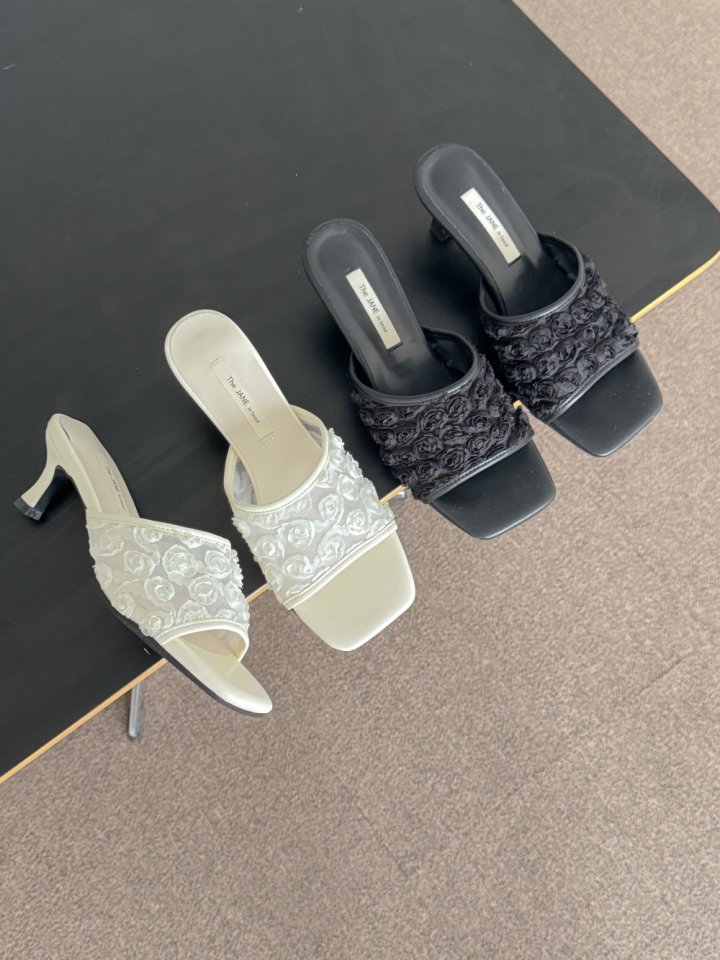 Vade - Korean Women Fashion - #thatsdarling - Flower Mesh Mule Sandals Heel - 2