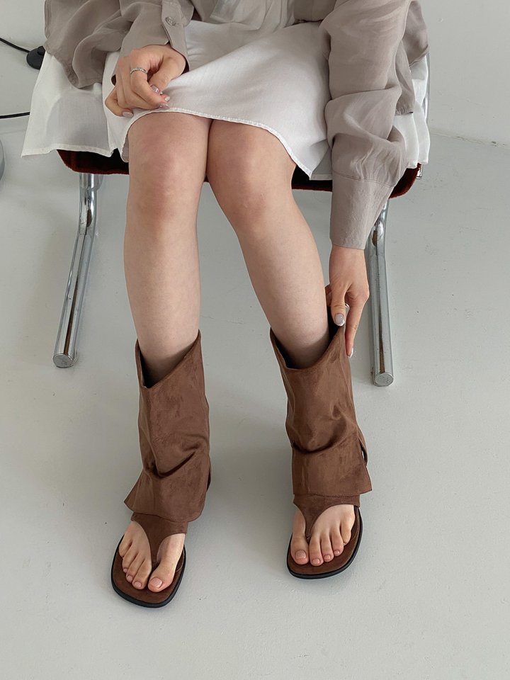 Vade - Korean Women Fashion - #thatsdarling - Suede Open-Toe Boots Flip-Flop - 12