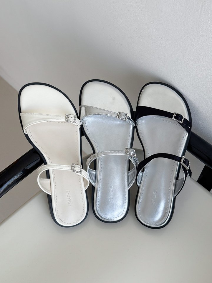 Vade - Korean Women Fashion - #thatsdarling - Double Buckle Velcro Strap Cubic Decor Slipper Sandals
