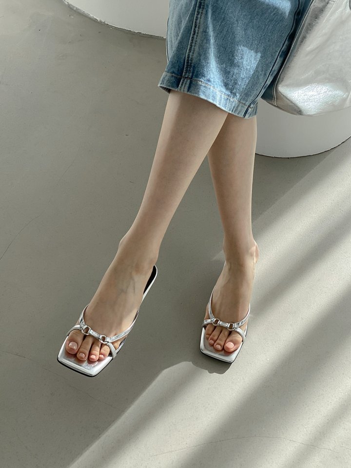 Vade - Korean Women Fashion - #thelittlethings - Square Buckle Sandals Mule Heel - 10