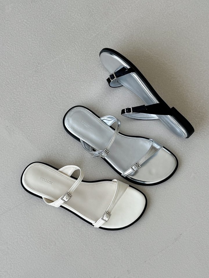 Vade - Korean Women Fashion - #thelittlethings - Double Buckle Velcro Strap Cubic Decor Slipper Sandals - 2