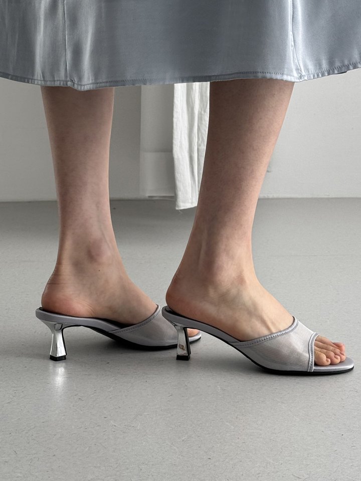 Vade - Korean Women Fashion - #vintageinspired - Mesh Mule Sandals Heel - 6
