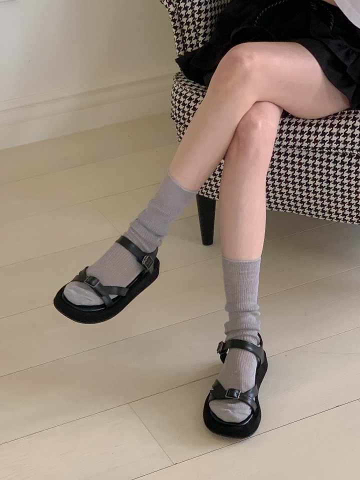 Vade - Korean Women Fashion - #vintageinspired - Strap Black Buckle Flip-Flop Calm Sandals - 10