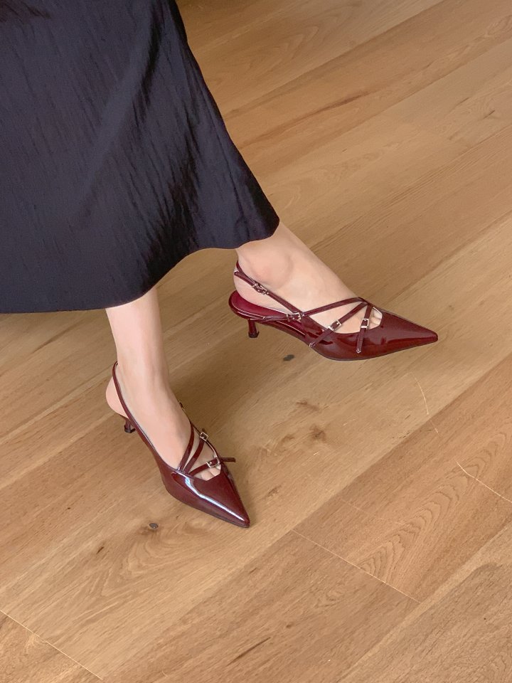 Vade - Korean Women Fashion - #vintageinspired - Slingback Slim Velcro Buckle Stiletto Mule Heels - 11