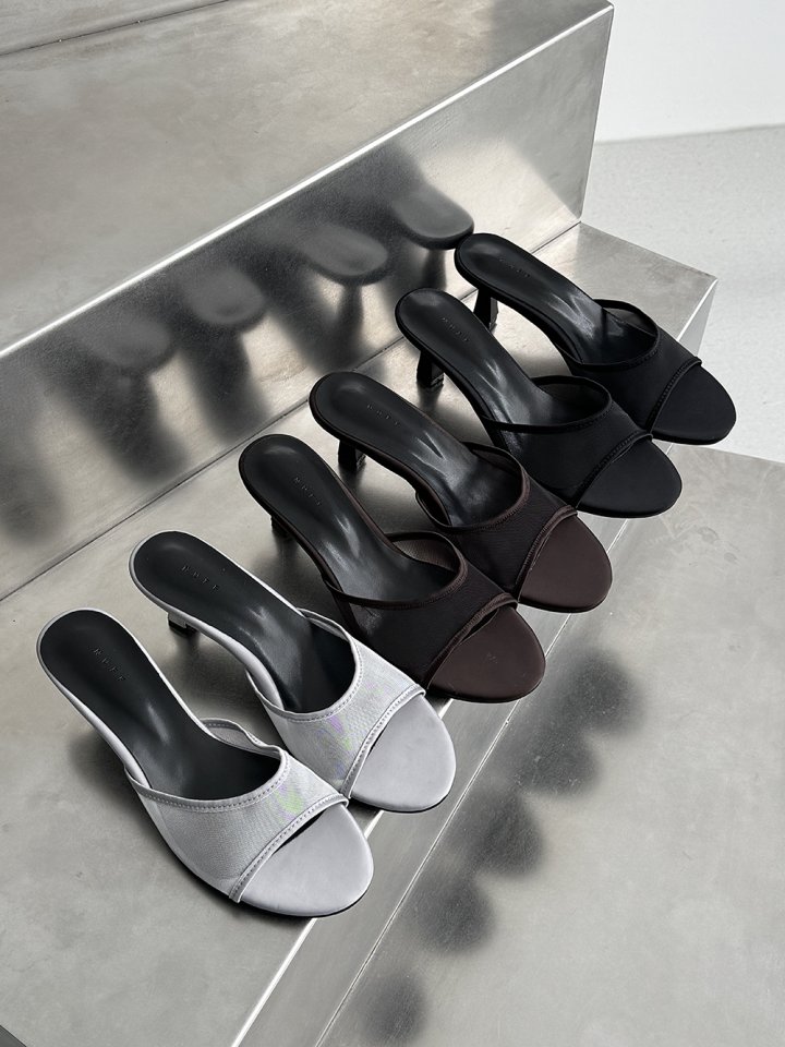 Vade - Korean Women Fashion - #womensfashion - Mesh Mule Sandals Heel