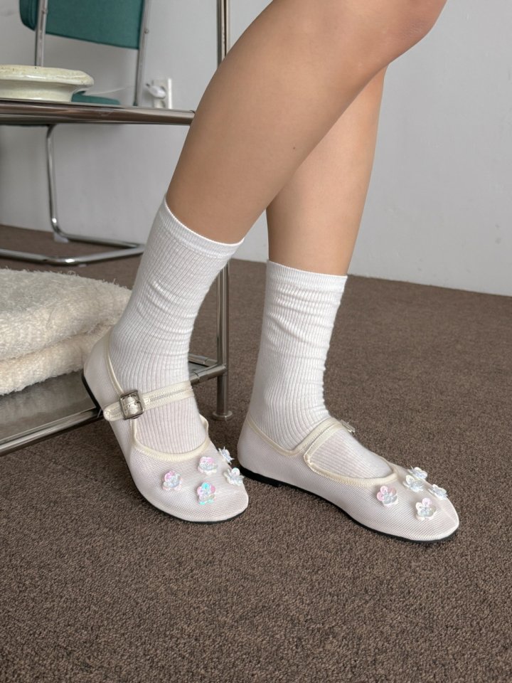 Vade - Korean Women Fashion - #womensfashion - Flower Round Mesh Flat - 6