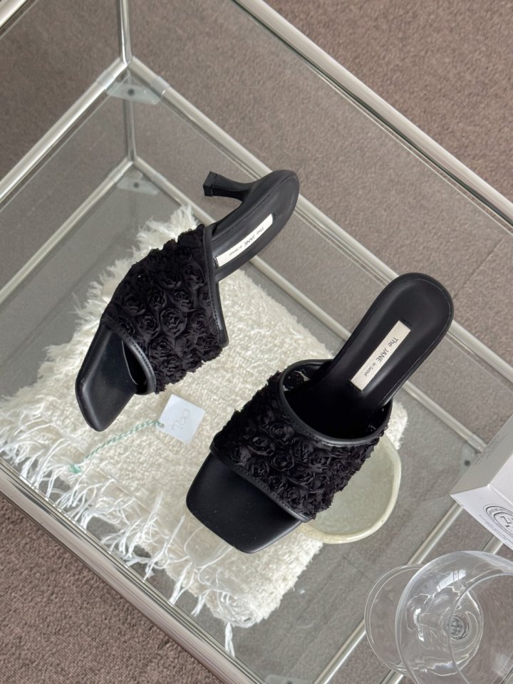 Vade - Korean Women Fashion - #womensfashion - Flower Mesh Mule Sandals Heel - 9