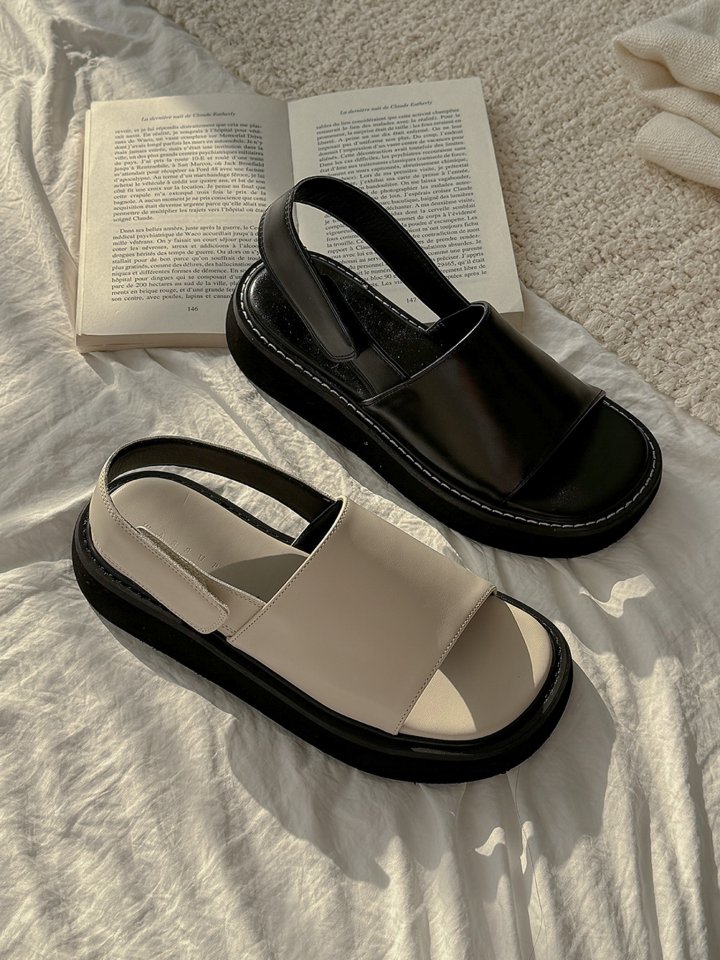 Vade - Korean Women Fashion - #momslook - Basic Slingback Velcro Strap Sandals - 4