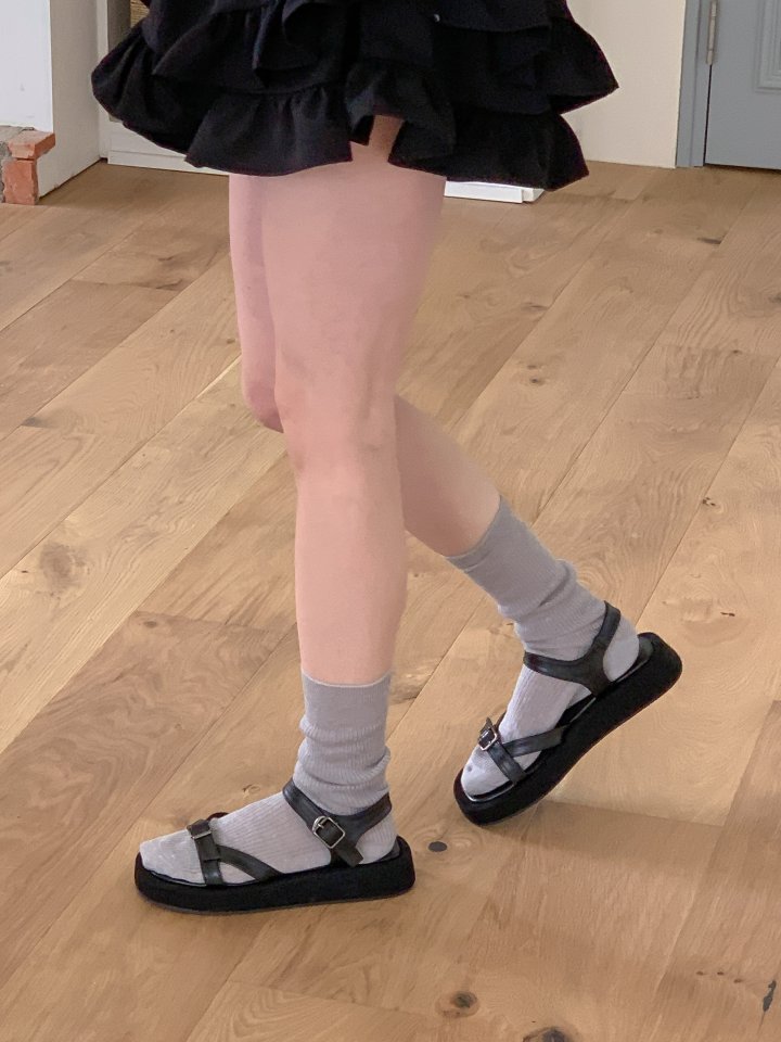 Vade - Korean Women Fashion - #womensfashion - Strap Black Buckle Flip-Flop Calm Sandals - 5