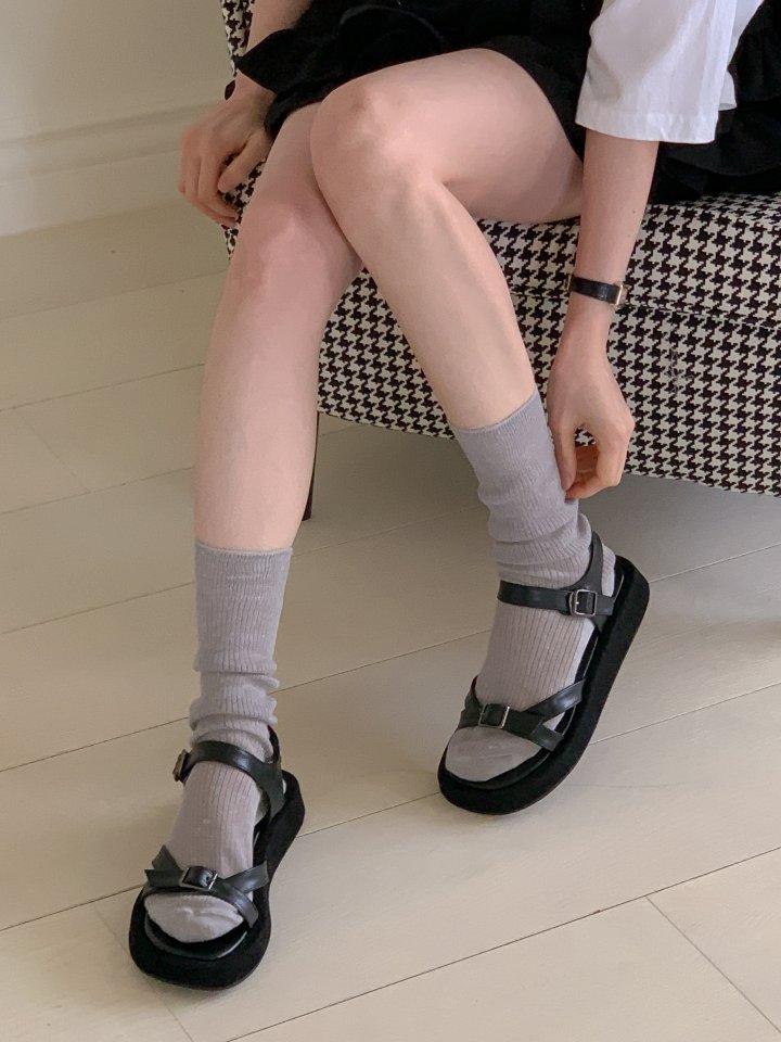 Vade - Korean Women Fashion - #womensfashion - Strap Black Buckle Flip-Flop Calm Sandals - 9