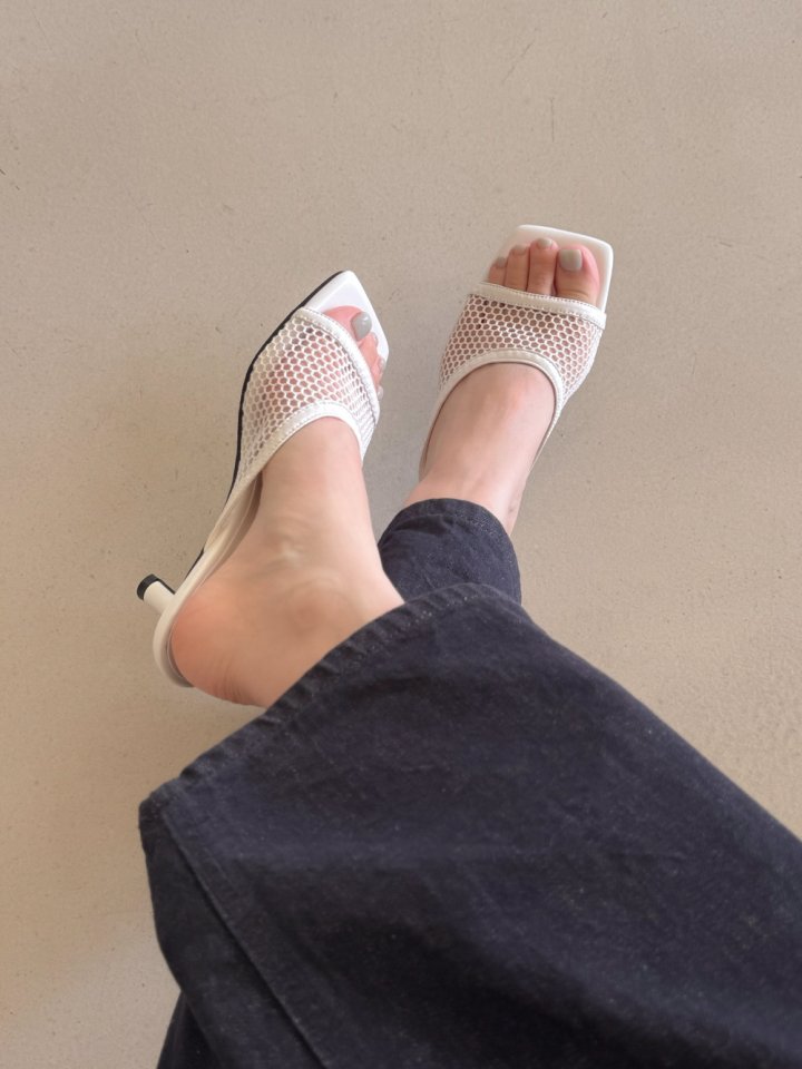 Vade - Korean Women Fashion - #womensfashion - Mesh Mule Sandals Heel - 8