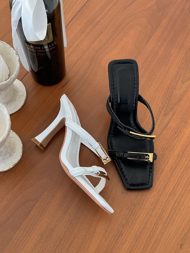 Vade - Korean Women Fashion - #womensfashion - Gold Strap Double Buckle Mules - 3