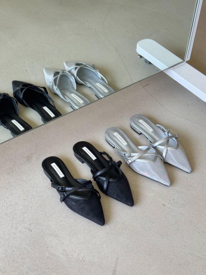 Vade - Korean Women Fashion - #womensfashion - Stiletto Mesh Strap Low Heel Mule