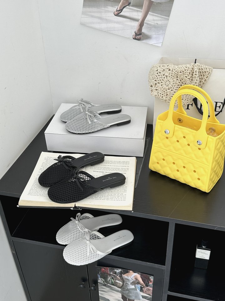 Vade - Korean Women Fashion - #womensfashion - Mesh Ribbon Slipper Sandals