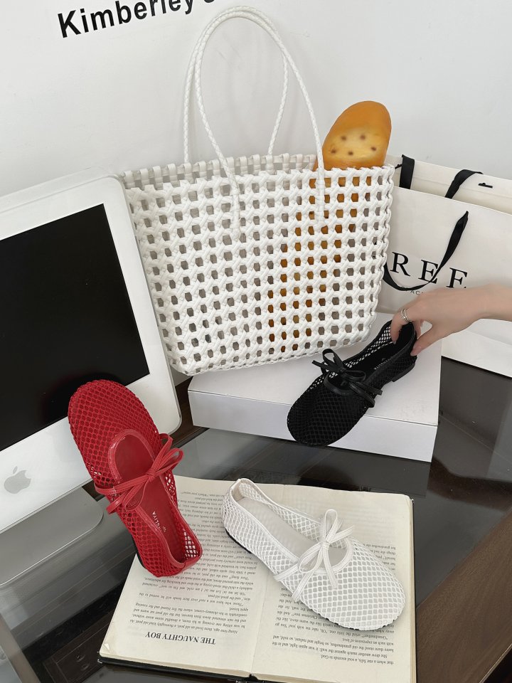 Vade - Korean Women Fashion - #momslook - Mesh Ribbon Mesh Flat - 4