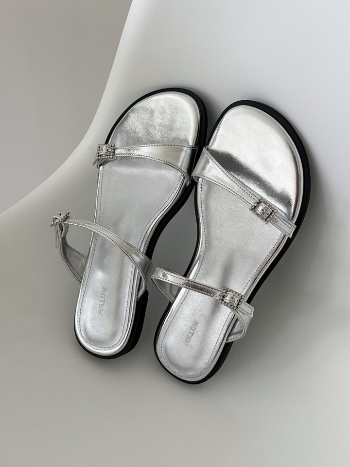 Vade - Korean Women Fashion - #momslook - Double Buckle Velcro Strap Cubic Decor Slipper Sandals - 4