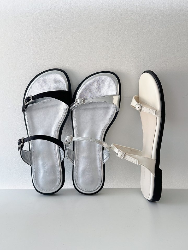 Vade - Korean Women Fashion - #womensfashion - Double Buckle Velcro Strap Cubic Decor Slipper Sandals - 6
