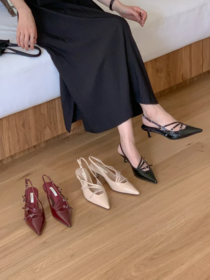 Vade - Korean Women Fashion - #momslook - Slingback Slim Velcro Buckle Stiletto Mule Heels - 4