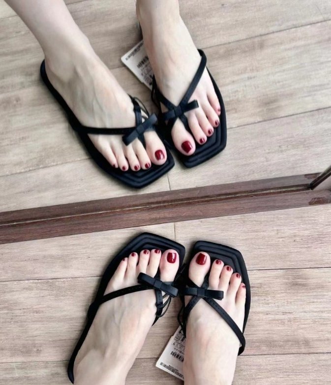 Vade - Korean Women Fashion - #womensfashion - Open-toe Toe Point Slipper Ribbon Sandals - 12