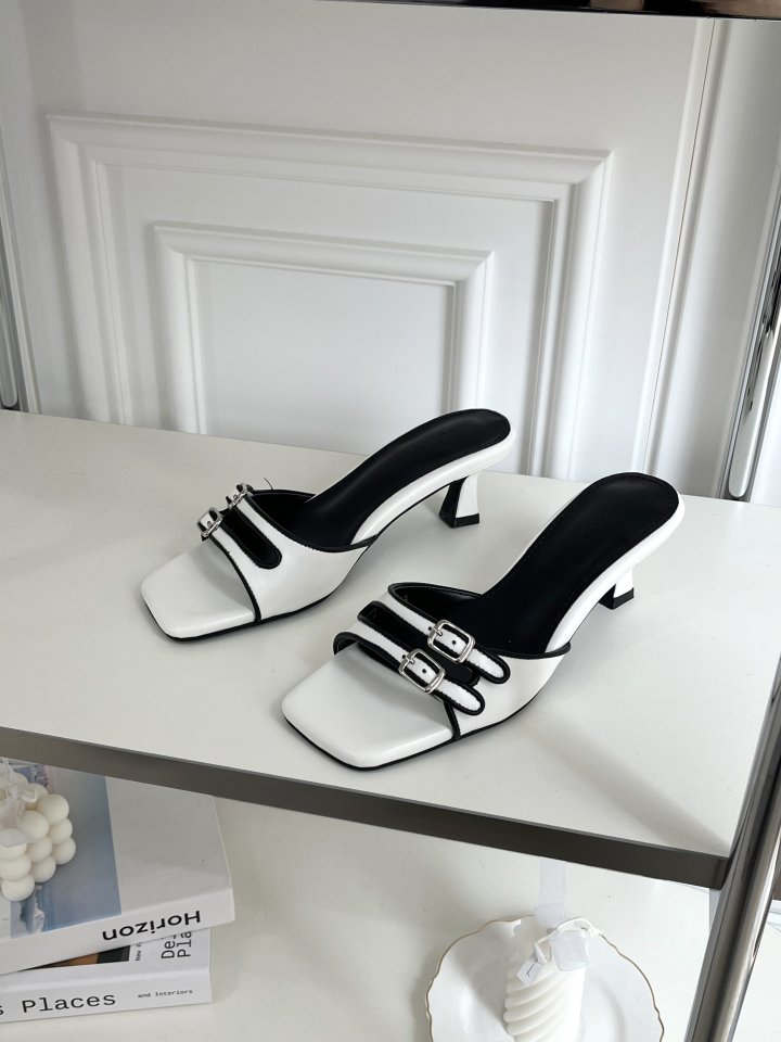 Vade - Korean Women Fashion - #womensfashion - Colorblock Double Strap Square Sandals Heels - 9