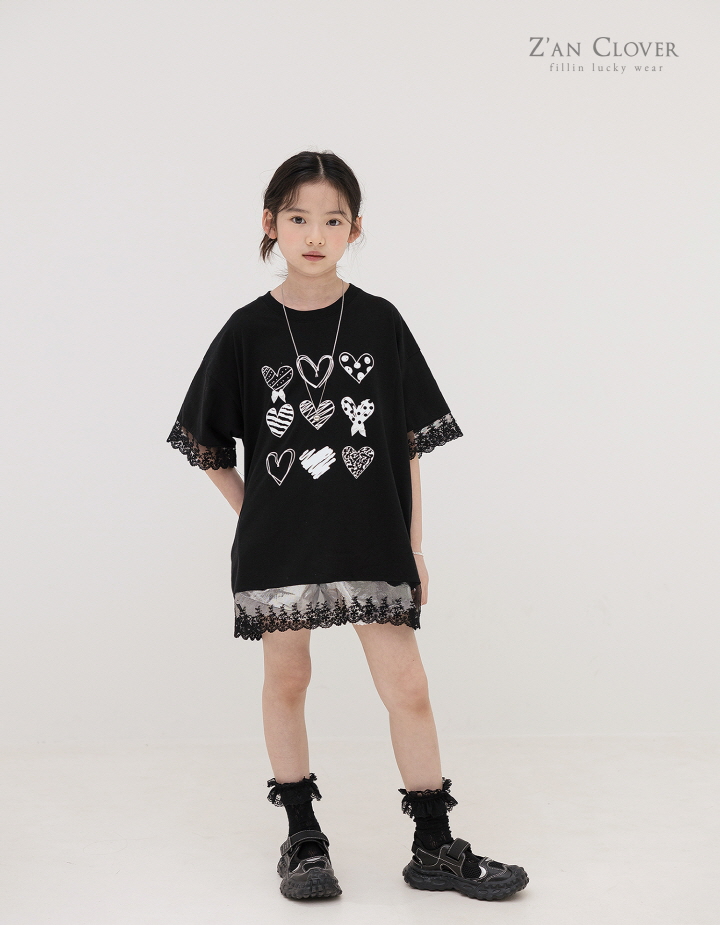 Zan Clover - Korean Children Fashion - #stylishchildhood - Lace Heart Long Tee - 4