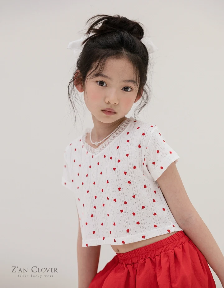 Zan Clover - Korean Children Fashion - #childofig - V-Neck Heart Tee - 4