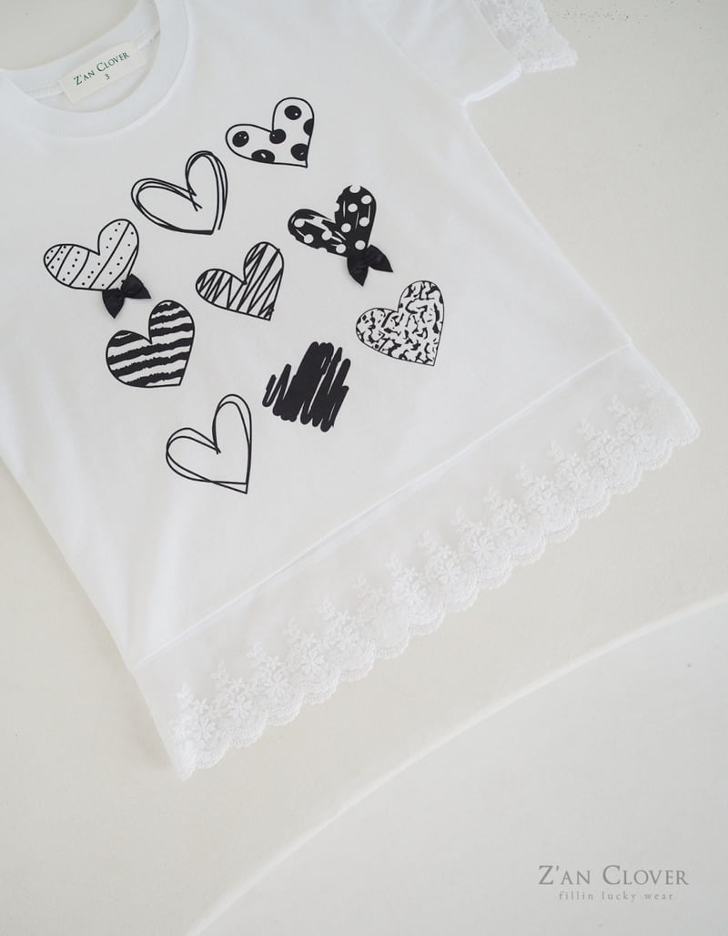 Zan Clover - Korean Children Fashion - #designkidswear - Lace Heart Long Tee - 8