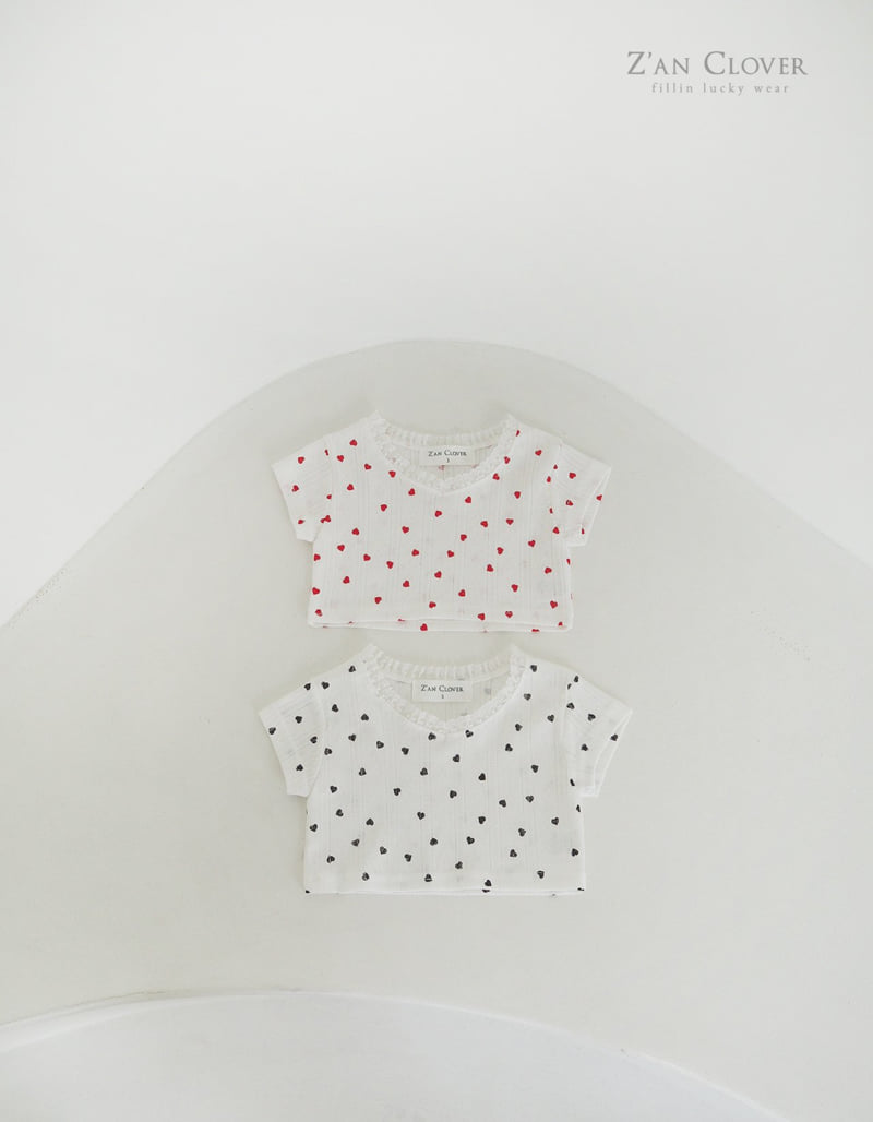 Zan Clover - Korean Children Fashion - #childrensboutique - V-Neck Heart Tee - 4