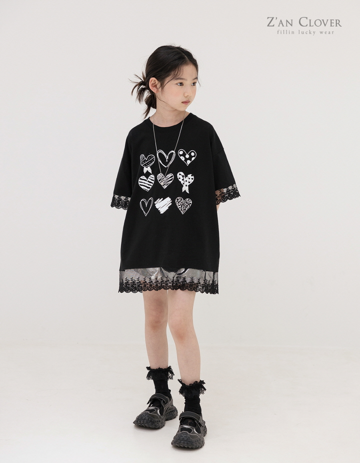 Zan Clover - Korean Children Fashion - #designkidswear - Lace Heart Long Tee - 6