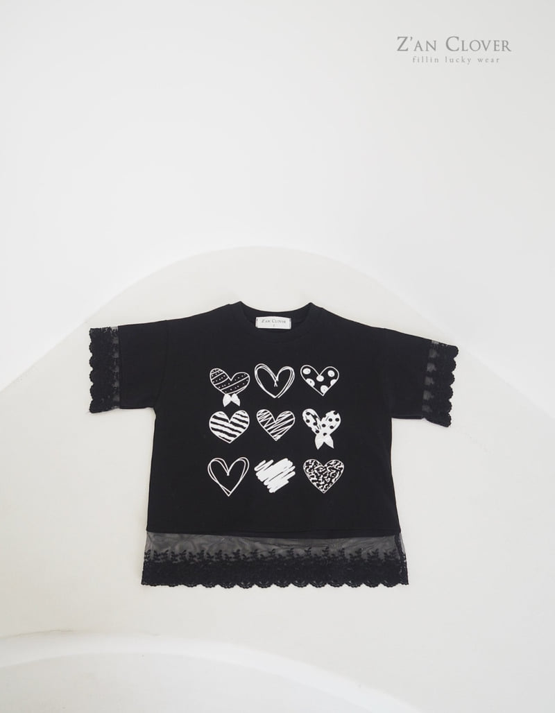 Zan Clover - Korean Children Fashion - #kidsshorts - Lace Heart Long Tee - 11