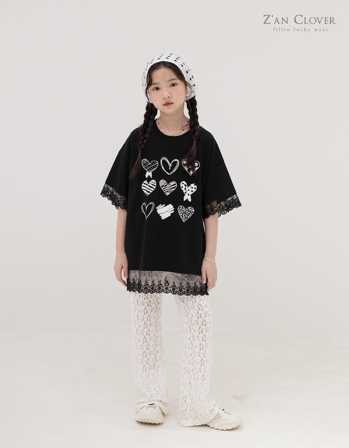 Zan Clover - Korean Children Fashion - #kidsshorts - Lace Heart Long Tee - 9