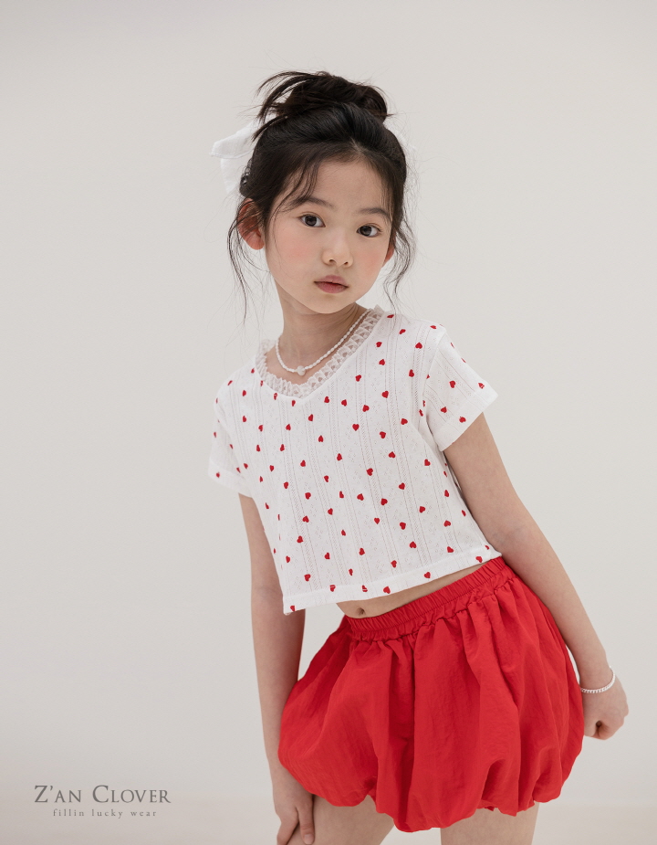 Zan Clover - Korean Children Fashion - #kidsshorts - V-Neck Heart Tee - 9