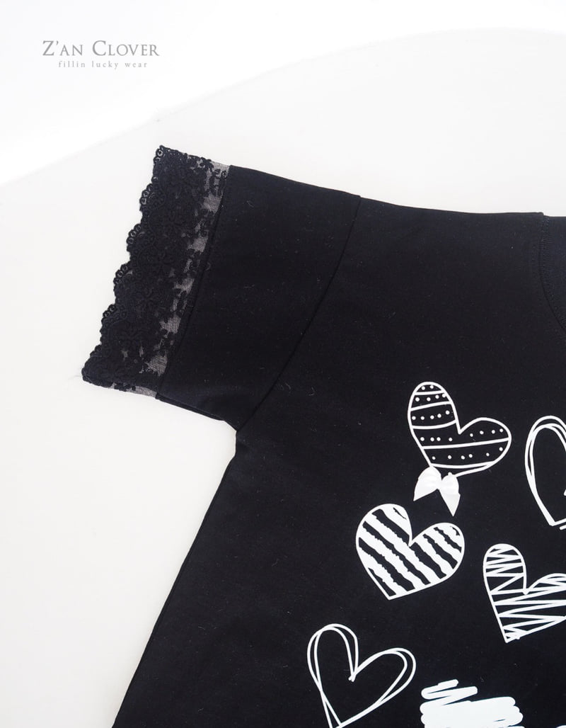Zan Clover - Korean Children Fashion - #kidsstore - Lace Heart Long Tee - 12