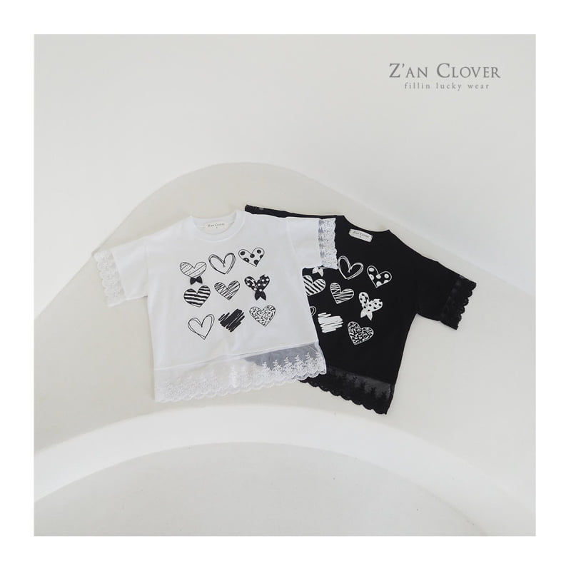 Zan Clover - Korean Children Fashion - #todddlerfashion - Lace Heart Long Tee