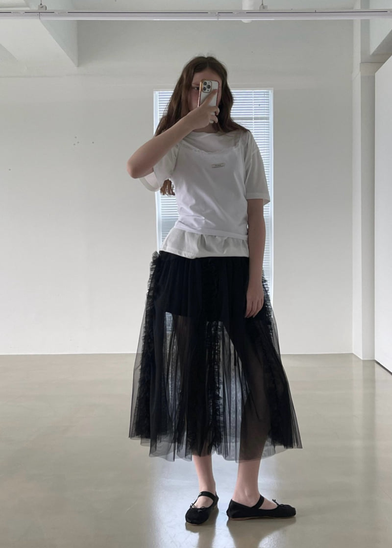 140 Avenue - Korean Women Fashion - #momslook - Double Mesh Shirring Skirt - 11