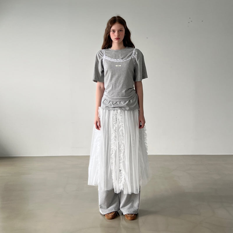 140 Avenue - Korean Women Fashion - #momslook - Double Mesh Shirring Skirt - 3