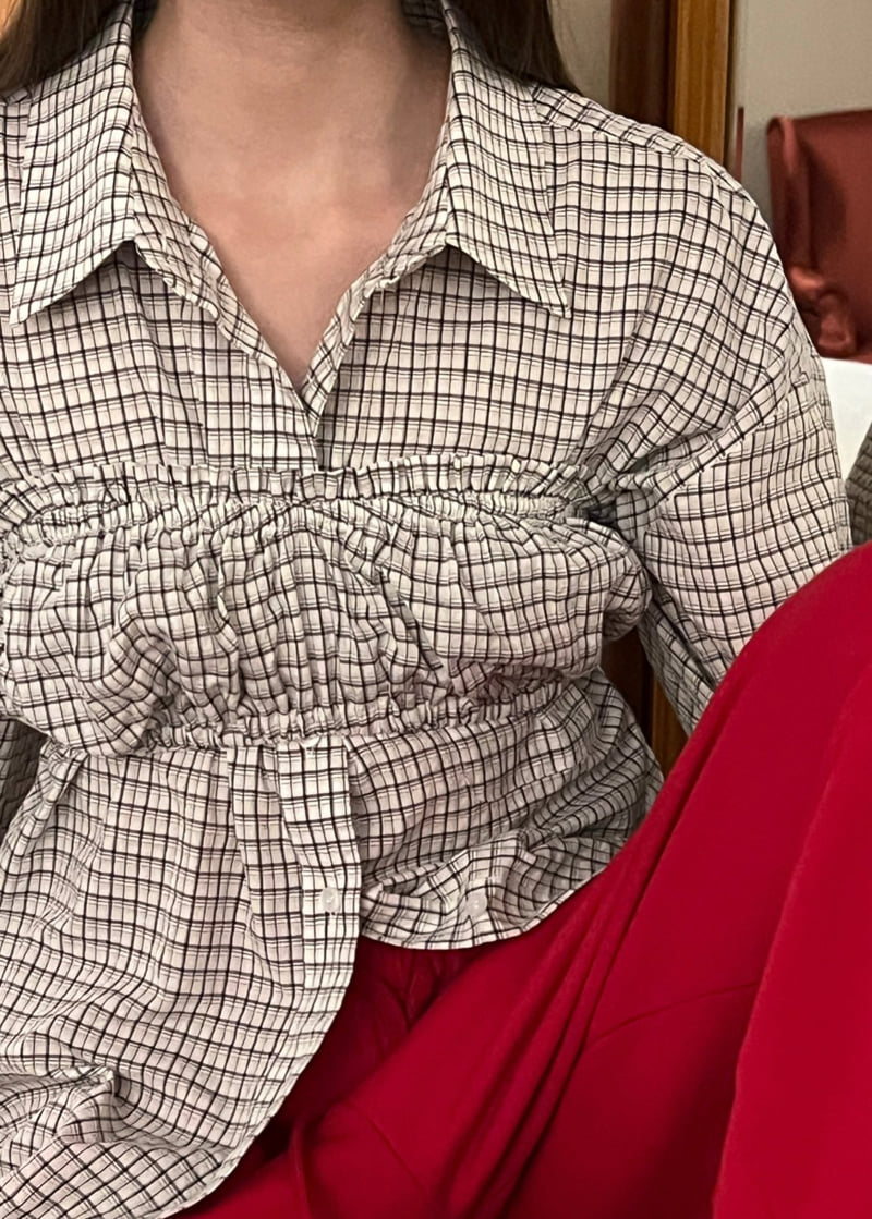 140 Avenue - Korean Women Fashion - #momslook - Check Shirred Top - 10