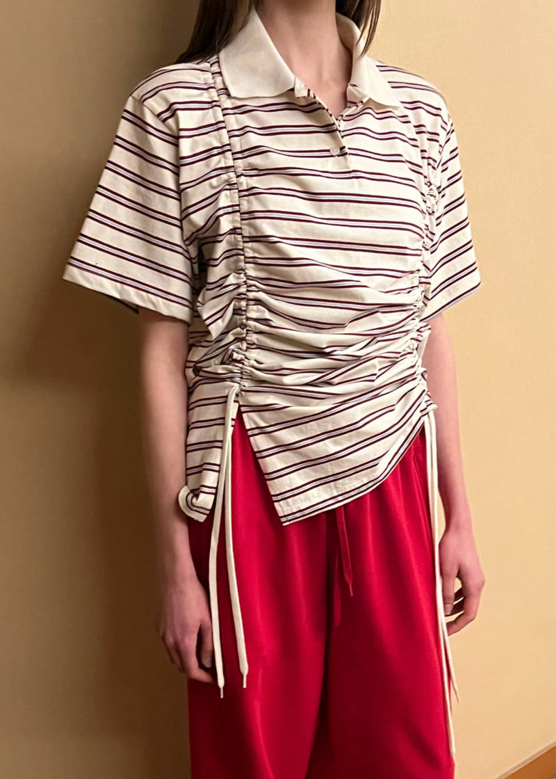 140 Avenue - Korean Women Fashion - #momslook - Striped Tunnel Collar Tee - 11