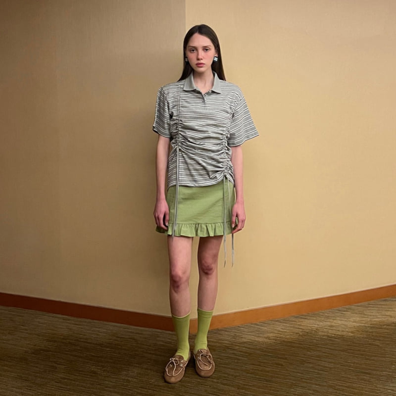 140 Avenue - Korean Women Fashion - #momslook - Striped Tunnel Collar Tee - 3