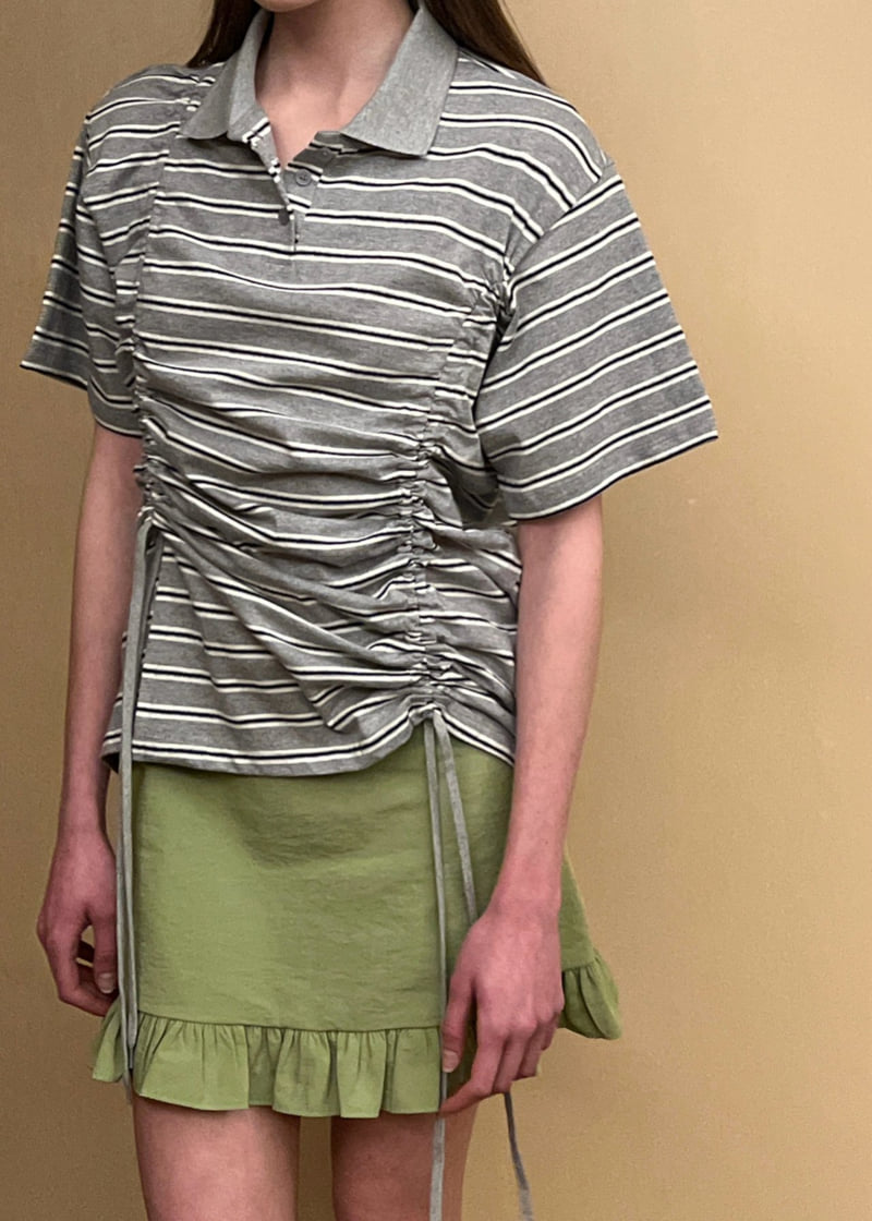 140 Avenue - Korean Women Fashion - #momslook - Striped Tunnel Collar Tee - 5