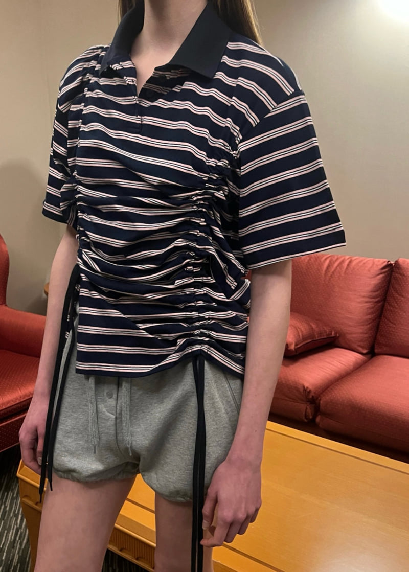 140 Avenue - Korean Women Fashion - #momslook - Striped Tunnel Collar Tee - 7