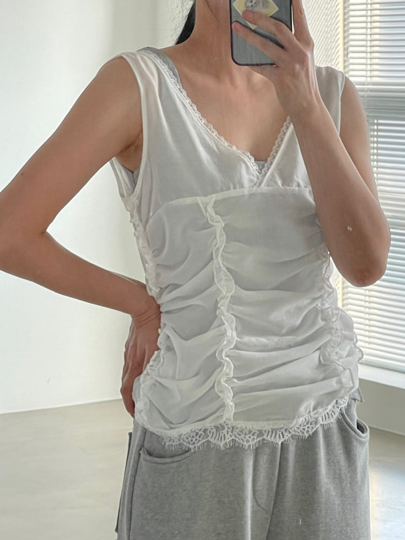 140 Avenue - Korean Women Fashion - #thatsdarling - Shirring Lace Sleeveless - 5